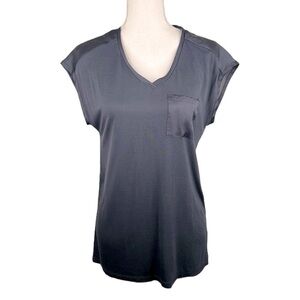 Paraphrase Blue V-Neck Rayon Short Sleeve Top Size Small